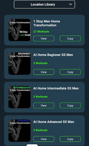 Workout library mobile app